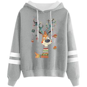 Generisch Noel Baskılı 2025 Kapüşonlu Uzun Kollu Gündelik D-Light Gri Kadın Sweatshirt