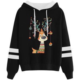 Generisch Noel Baskılı 2025 Kapüşonlu Uzun Kollu Gündelik D-Siyah Kadın Sweatshirt
