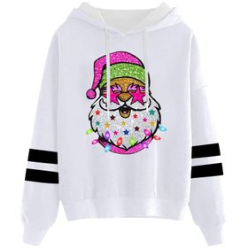 Generisch Noel Baskılı 2025 Kapüşonlu Uzun Kollu Gündelik E-Beyaz Kadın Sweatshirt