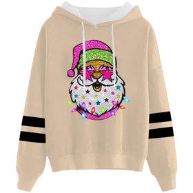 Generisch Noel Baskılı 2025 Kapüşonlu Uzun Kollu Gündelik E-Haki Kadın Sweatshirt