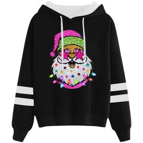 Generisch Noel Baskılı 2025 Kapüşonlu Uzun Kollu Gündelik E-Siyah Kadın Sweatshirt