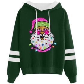 Generisch Noel Baskılı 2025 Kapüşonlu Uzun Kollu Gündelik E-Yeşil Kadın Sweatshirt