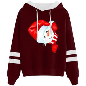 Generisch Noel Baskılı 2025 Kapüşonlu Uzun Kollu Gündelik Kırmızı 1 Kadın Sweatshirt
