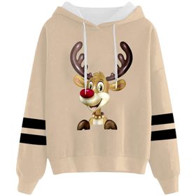 Generisch Noel Baskılı 2025 Kapüşonlu Uzun Kollu Haki-1 Kadın Sweatshirt