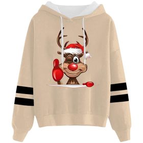 Generisch Noel Baskılı 2025 Kapüşonlu Uzun Kollu Haki-2 Kadın Sweatshirt