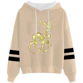 Generisch Noel Baskılı 2025 Kapüşonlu Uzun Kollu Haki-3 Kadın Sweatshirt