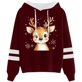 Generisch Noel Baskılı 2025 Kapüşonlu Uzun Kollu Kırmızı-4 Kadın Sweatshirt