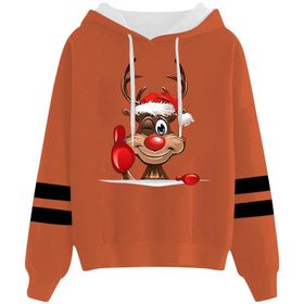 Generisch Noel Baskılı 2025 Kapüşonlu Uzun Kollu Turuncu-2 Kadın Sweatshirt