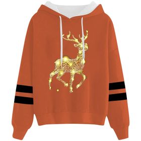 Generisch Noel Baskılı 2025 Kapüşonlu Uzun Kollu Turuncu-3 Kadın Sweatshirt