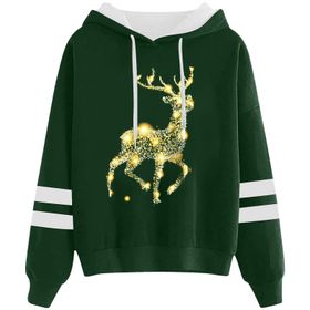 Generisch Noel Baskılı 2025 Kapüşonlu Uzun Kollu Yeşil-3 Kadın Sweatshirt