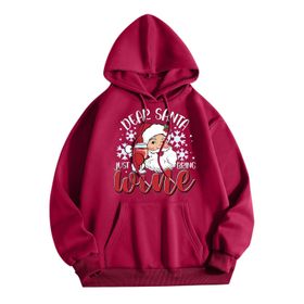 Generisch Noel Baskılı 2025 Kapüşonlu Uzun Kollu Zarif A-Kırmızı Kadın Sweatshirt