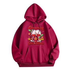 Generisch Noel Baskılı 2025 Kapüşonlu Uzun Kollu Zarif B-Kırmızı Kadın Sweatshirt