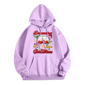 Generisch Noel Baskılı 2025 Kapüşonlu Uzun Kollu Zarif B-Lila Kadın Sweatshirt