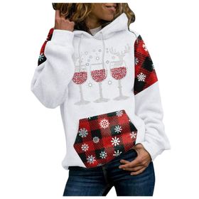 Generisch Noel Baskılı 2025 Kapüşonlu Uzun Kollu Zarif Beyaz 2 Kadın Sweatshirt