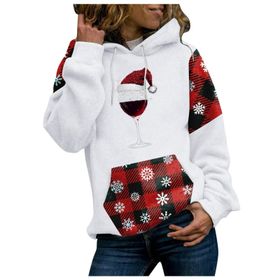 Generisch Noel Baskılı 2025 Kapüşonlu Uzun Kollu Zarif Beyaz 4 Kadın Sweatshirt