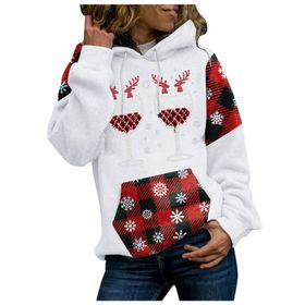 Generisch Noel Baskılı 2025 Kapüşonlu Uzun Kollu Zarif Beyaz 5 Kadın Sweatshirt