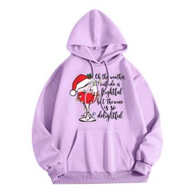 Generisch Noel Baskılı 2025 Kapüşonlu Uzun Kollu Zarif D-Lila Kadın Sweatshirt