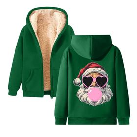 Generisch Noel Baskılı 2025 Kapüşonlu Uzun Kollu Zarif Gündelik C-Yeşil Kadın Sweatshirt