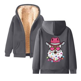 Generisch Noel Baskılı 2025 Kapüşonlu Uzun Kollu Zarif Gündelik D-Gri Kadın Sweatshirt