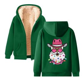 Generisch Noel Baskılı 2025 Kapüşonlu Uzun Kollu Zarif Gündelik D-Yeşil Kadın Sweatshirt
