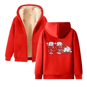 Generisch Noel Baskılı 2025 Kapüşonlu Uzun Kollu Zarif Gündelik E-Kırmızı Kadın Sweatshirt