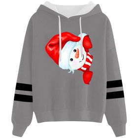 Generisch Noel Baskılı 2025 Kapüşonlu Uzun Kollu Zarif Gündelik Gri 1 Kadın Sweatshirt