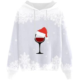 Generisch Noel Baskılı 2025 Kapüşonlu Zarif A-Beyaz Kadın Sweatshirt