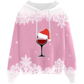 Generisch Noel Baskılı 2025 Kapüşonlu Zarif A-Pembe Kadın Sweatshirt