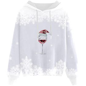 Generisch Noel Baskılı 2025 Kapüşonlu Zarif B-Beyaz Kadın Sweatshirt