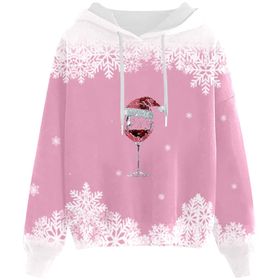 Generisch Noel Baskılı 2025 Kapüşonlu Zarif B-Pembe Kadın Sweatshirt