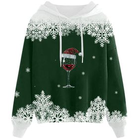 Generisch Noel Baskılı 2025 Kapüşonlu Zarif B-Yeşil Kadın Sweatshirt