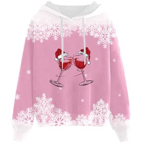 Generisch Noel Baskılı 2025 Kapüşonlu Zarif C-Pembe Kadın Sweatshirt