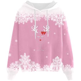 Generisch Noel Baskılı 2025 Kapüşonlu Zarif D-Pembe Kadın Sweatshirt