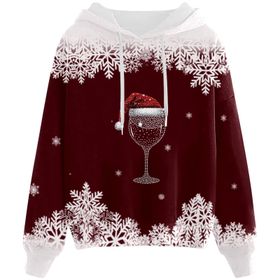 Generisch Noel Baskılı 2025 Kapüşonlu Zarif Elektrikli Şarap Kadın Sweatshirt