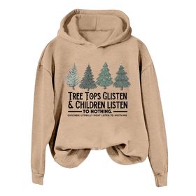 Generisch Noel Baskılı 2025 Kış Kapüşonlu Uzun Kollu Gündelik A-Haki Kadın Sweatshirt