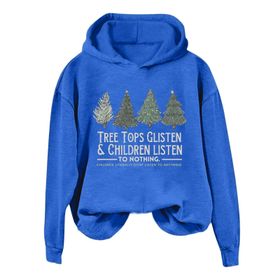 Generisch Noel Baskılı 2025 Kış Kapüşonlu Uzun Kollu Gündelik A-Mavi Kadın Sweatshirt