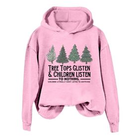 Generisch Noel Baskılı 2025 Kış Kapüşonlu Uzun Kollu Gündelik A-Pembe Kadın Sweatshirt