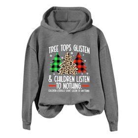 Generisch Noel Baskılı 2025 Kış Kapüşonlu Uzun Kollu Gündelik B-Gri Kadın Sweatshirt