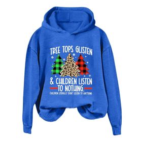 Generisch Noel Baskılı 2025 Kış Kapüşonlu Uzun Kollu Gündelik B-Mavi Kadın Sweatshirt