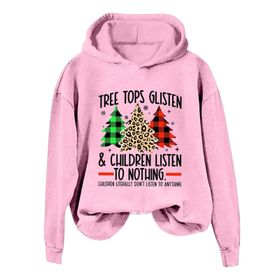 Generisch Noel Baskılı 2025 Kış Kapüşonlu Uzun Kollu Gündelik B-Pembe Kadın Sweatshirt