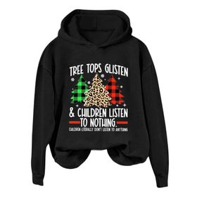 Generisch Noel Baskılı 2025 Kış Kapüşonlu Uzun Kollu Gündelik B-Siyah Kadın Sweatshirt