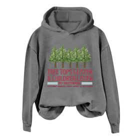 Generisch Noel Baskılı 2025 Kış Kapüşonlu Uzun Kollu Gündelik C-Gri Kadın Sweatshirt