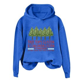 Generisch Noel Baskılı 2025 Kış Kapüşonlu Uzun Kollu Gündelik C-Mavi Kadın Sweatshirt