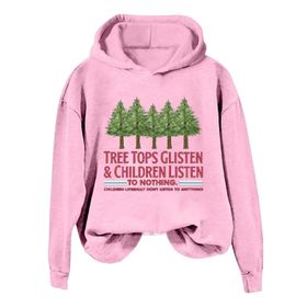 Generisch Noel Baskılı 2025 Kış Kapüşonlu Uzun Kollu Gündelik C-Pembe Kadın Sweatshirt