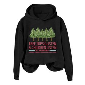 Generisch Noel Baskılı 2025 Kış Kapüşonlu Uzun Kollu Gündelik C-Siyah Kadın Sweatshirt