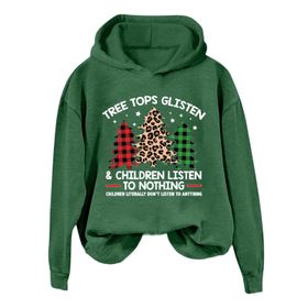 Generisch Noel Baskılı 2025 Kış Kapüşonlu Uzun Kollu Gündelik D-Yeşil Kadın Sweatshirt