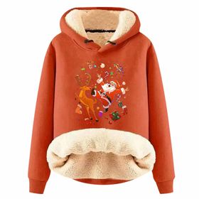 Generisch Noel Baskılı 2025 Kış Kapüşonlu Zarif Uzun Kollu Gündelik E-Turuncu Kadın Sweatshirt