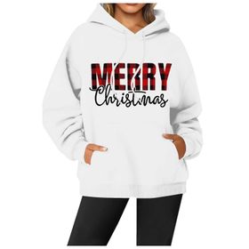 Generisch Noel Baskılı 2025 Modern Kapüşonlu Gündelik Beyaz-1 Kadın Sweatshirt