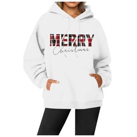 Generisch Noel Baskılı 2025 Modern Kapüşonlu Gündelik Beyaz-2 Kadın Sweatshirt