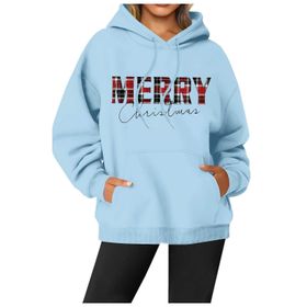 Generisch Noel Baskılı 2025 Modern Kapüşonlu Gündelik Gök Mavisi-2 Kadın Sweatshirt